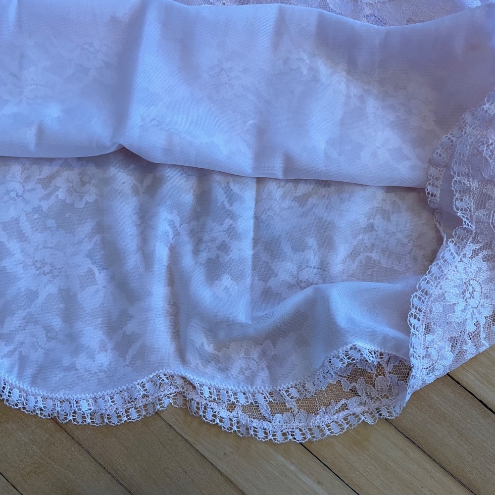 VANITY FAIR Vintage Slip Dress Lingerie Lace Midi Bridal Coquette Boho Pink - Picture 5 of 13
